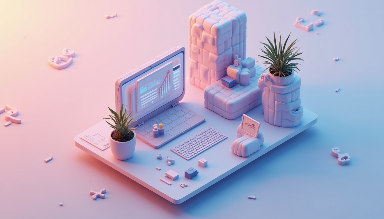 Ilustrație proces crearea website, cu elemente de design și cod