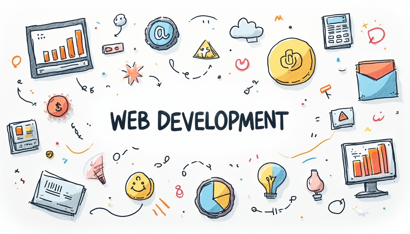 Diagramă schematică a etapelor de realizare a unui site web, incluzând planificare, design, dezvoltare și lansare.